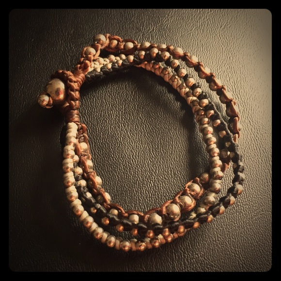Faux leather artisan bracelet with metal beads - Picture 2 of 5